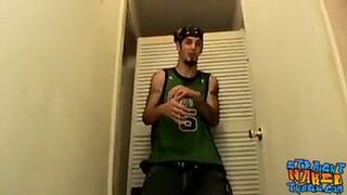 Straight jock makes his dick rock hard and empties his balls