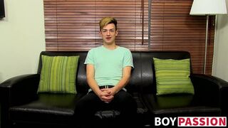 Adorable twink is interviewed and then he takes a big toy