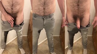 Desperation jeans wetting with Charles Dickenballs - pissing myself, then spraying pee all over the floor with a hard-on