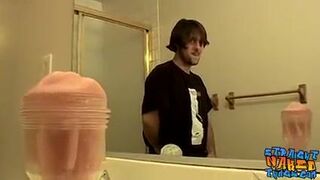 Bearded young thug fleshlight tugging his tasty cock