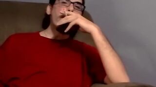 Jock American Joshua smoking before blowjob and cumshot