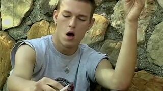 18yo smoker Yuri jerks off before shooting jizz hard