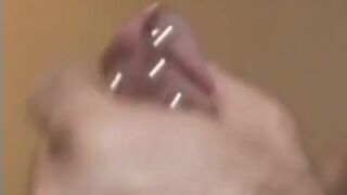 Horny bear cums on his hand while jerking off