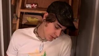 Pierced twink Carl Alexander strokes his dick while smoking