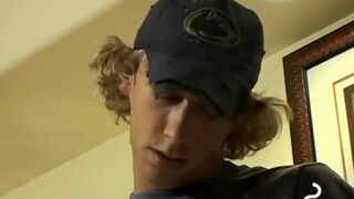 Blonde twink Casey Wood jerks off his dong while smoking