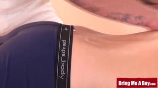 Hot Inked daddy massages young jock by blowjob