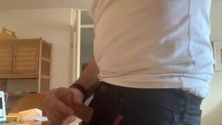 Black jeans jerk-off and cum. Second cum of the day. Verbal