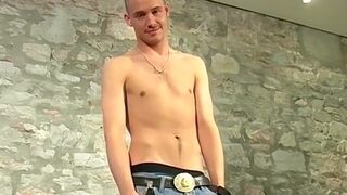 UK twink Danny J masturbates and cums after an interview