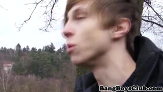 Outdoor euro bareback fucked before cumshot