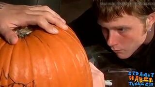 Deviant straight guys are fucking a pumpkin and masturbating