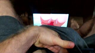 Russian brother got excited while watching hentai anime porn and masturbates right in the kitchen