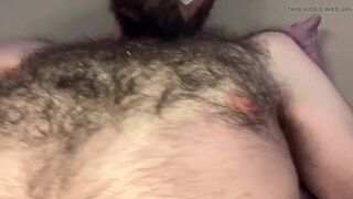 Dripping oil over and playing with my very hairy chest and nipples