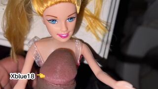 Lady blonde transsexual girl gets oral sex in the bathroom