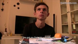 DEBT DANDY 259 - Slim Tiny Twink Gets On His Knees To Pay His Landlord