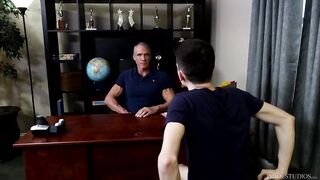 Silver Step-Dad Principle Fucks His Step-Son In His Office - Creep