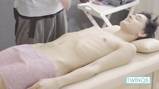 Pale Twink Lucas Gets Oiled Up And Fucked By Customer Logan!