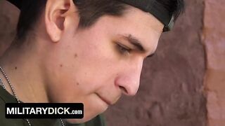 Private And Cadet Find A Private Spot In The Camp So They Can Get A Hold Of Each Other’s Cocks