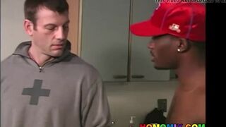 Black guys sharing a hairy middle aged white man