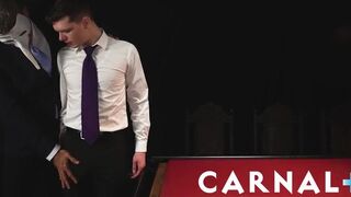 Hot Church lad Ethan Tate barebacked by big dick suited DILF