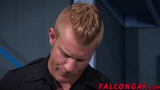 Muscle hunk prison guard anal action during work