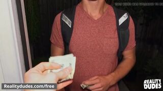 Slim dude with braces accept cash for POV amateur porn