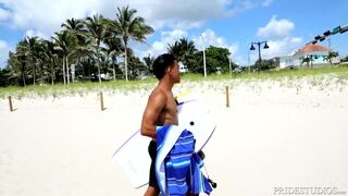 Hot Latino Surfer Hunk Tops His Buddy in Cabana