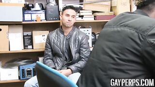 Handsome gay caught stealing asked to suck and fuck BBC