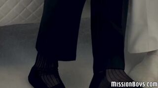 Curly haired Mormon pupil barebacked by mature gay elder