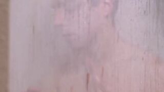 Young Mormon jerks off watching his lover under the shower