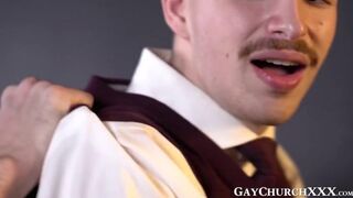 Inked twink seduces kinky priest into bareback ass pounding