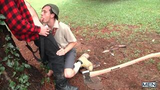 Twink - Jimmy Fanz Is Cutting Woods Then Zac Stevens Shows Up To Get His Wood In His Asshole