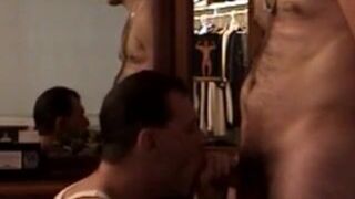 Chubby straight bearcub jerking after gay bj