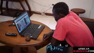 Slim African strips and masturbates in indoor solo action