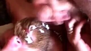 Straight hairy bear gets a beard cumshot