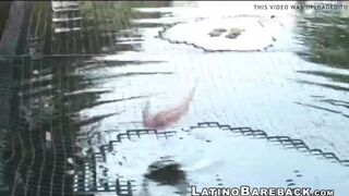 Two Latinos and a white guy fuck in bareback threesome