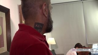 Athletic college top breeds inked DILF after dick sucked