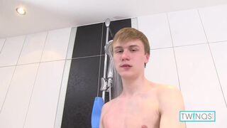 Sweet Blonde Twink Liam Masturbates And Cums In The Shower!