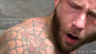 Muscular gays fuck in the shower