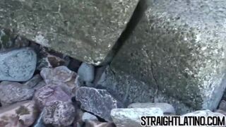 Ebony straight guy banged outdoor in threesome by Latin gays