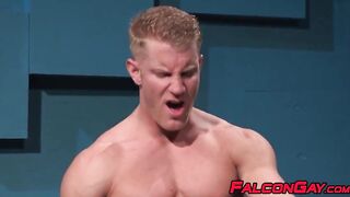 Blond muscular jock gets his hole banged by hairy hunk