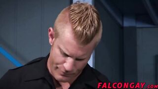 Muscle hunk prison guard anal action during work