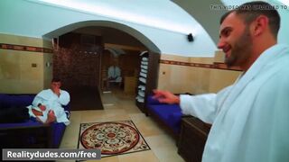 Tony Vito Dom Ully Ryu and Ryan Cage going at it in sauna -