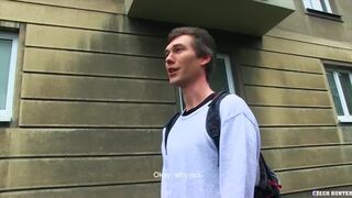 CZECH HUNTER 433 - Shy Dark Haired Twink Answers Some Questions & Sucks Cock