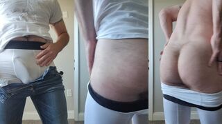 Striptease in Tight White Boxers Showing My Man Pussy