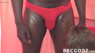 Twink barebacked rough after slobbering on big black cock