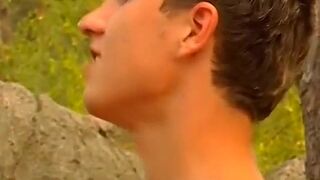 Hot guys in the woods having threesome of flip fucking