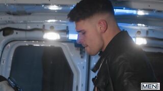 Bearded Officer Olivier Robert Lets Malik Delgaty Pound His Eager Ass & Give Him A Facial - MEN