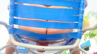 Grandpa cums secretly in his lounge chair next to others