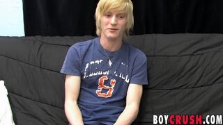 Barely legal twink is eager to stroke his dick on the castin