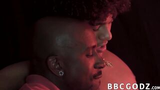 Cute ebony barebacked while having his hard dick stroked